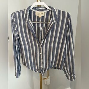 Anthropology Cloth & Stone Navy and White Striped Button Down Shirt  XS